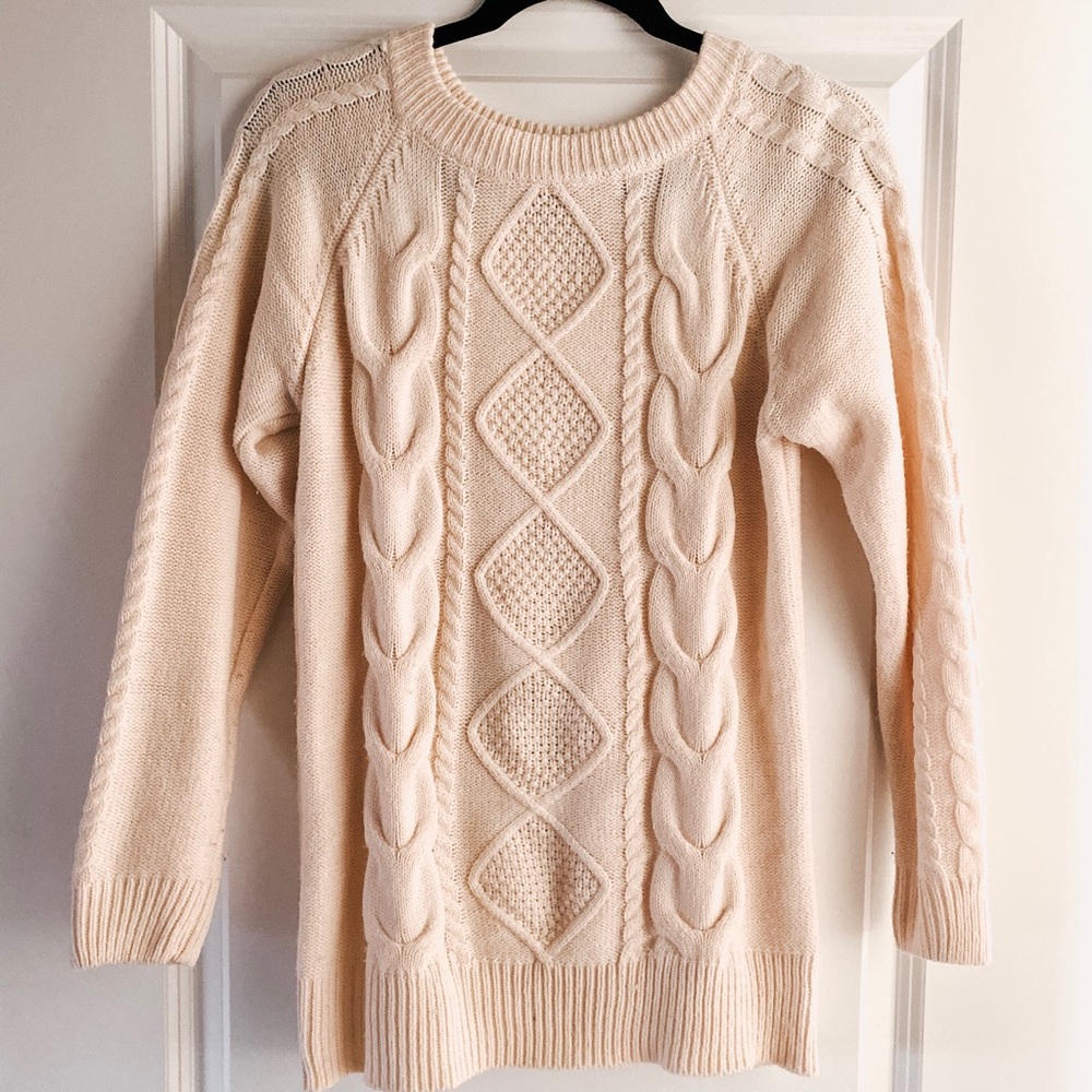 Goodnight Macaroon Cream Tan Cable Knit Sweater